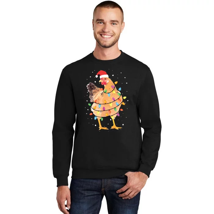 Christmas Lights Chicken Shirts Santa Funny Xmas Tree Chicken Tall Sweatshirt