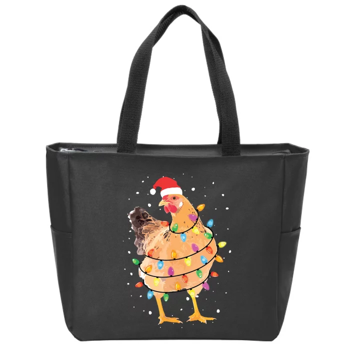 Christmas Lights Chicken Shirts Santa Funny Xmas Tree Chicken Zip Tote Bag