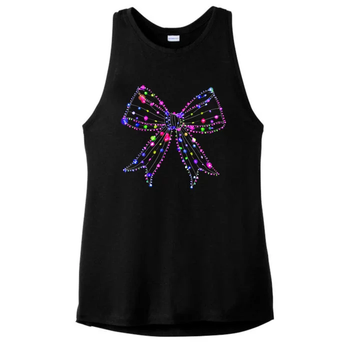 Christmas Light Coquette Bow Christmas Season Ladies Tri-Blend Wicking Tank