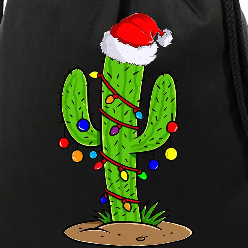 Christmas Lights Cactus Lover Funny Xmas Gift Drawstring Bag