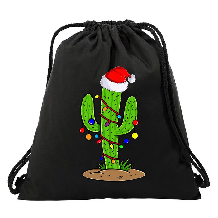 Christmas Lights Cactus Lover Funny Xmas Gift Drawstring Bag