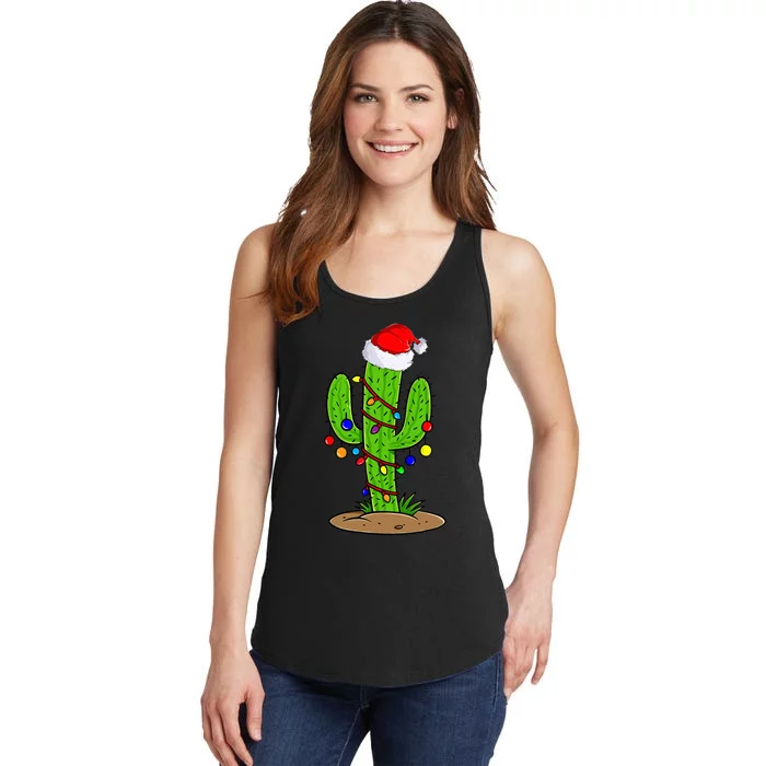 Christmas Lights Cactus Lover Funny Xmas Gift Ladies Essential Tank