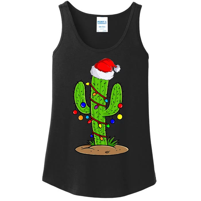 Christmas Lights Cactus Lover Funny Xmas Gift Ladies Essential Tank