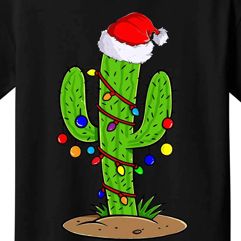 Christmas Lights Cactus Lover Funny Xmas Gift Kids T-Shirt