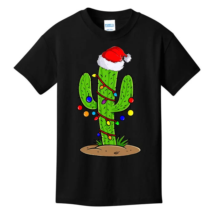 Christmas Lights Cactus Lover Funny Xmas Gift Kids T-Shirt