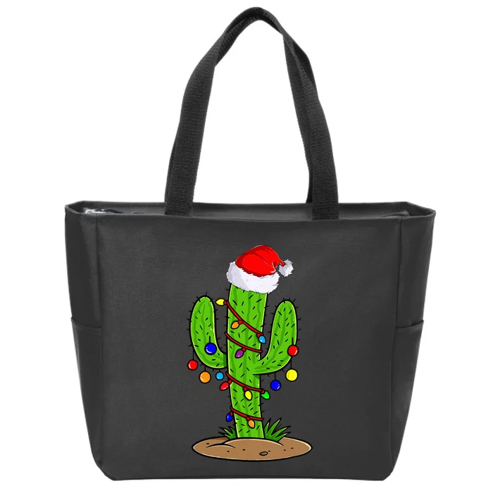 Christmas Lights Cactus Lover Funny Xmas Gift Zip Tote Bag