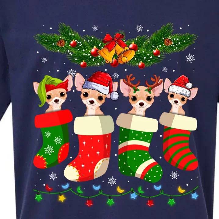 Christmas Light Chihuahua Dog In Christmas Sock Gift Sueded Cloud Jersey T-Shirt