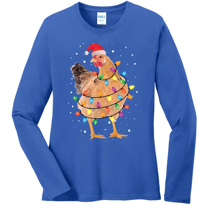 Christmas Lights Chicken Cool Gift Santa Funny Xmas Tree Chicken Gift Ladies Long Sleeve Shirt