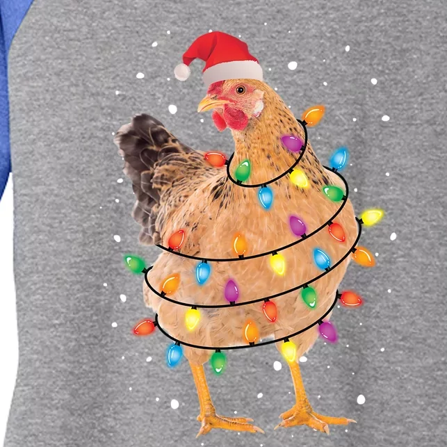 Christmas Lights Chicken Cool Gift Santa Funny Xmas Tree Chicken Gift Women's Tri-Blend 3/4-Sleeve Raglan Shirt