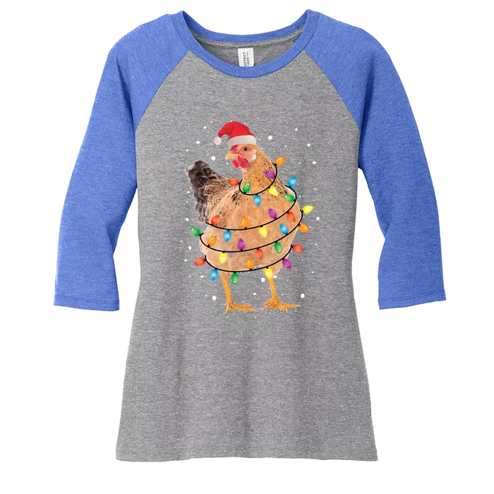 Christmas Lights Chicken Cool Gift Santa Funny Xmas Tree Chicken Gift Women's Tri-Blend 3/4-Sleeve Raglan Shirt