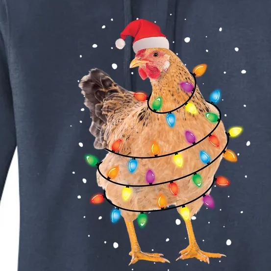 Christmas Lights Chicken Cool Gift Santa Funny Xmas Tree Chicken Gift Women's Pullover Hoodie