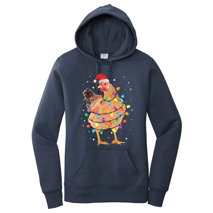 Christmas Lights Chicken Cool Gift Santa Funny Xmas Tree Chicken Gift Women's Pullover Hoodie