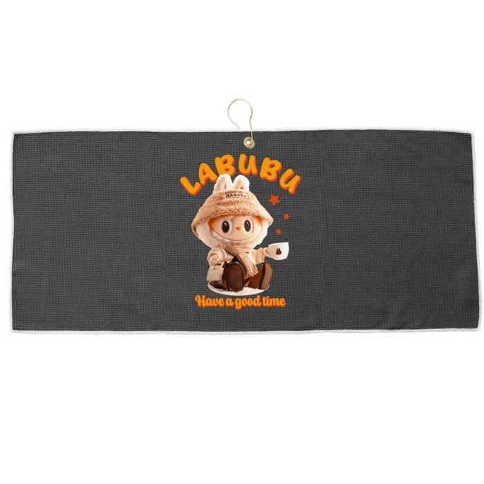 Cute Labubu Classic Pose Funny Labubu Gift Large Microfiber Waffle Golf Towel