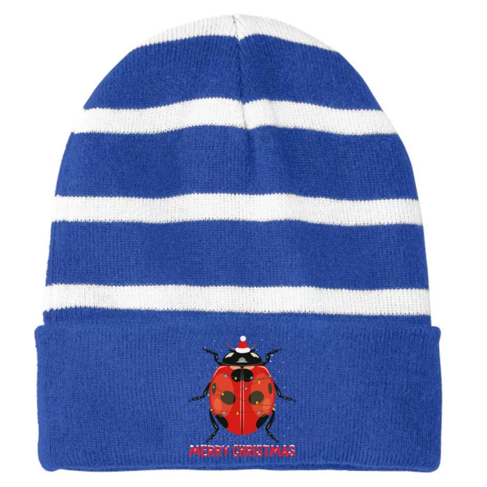 Cute Ladybug Christmas Tree Lights Great Gift Striped Beanie with Solid Band