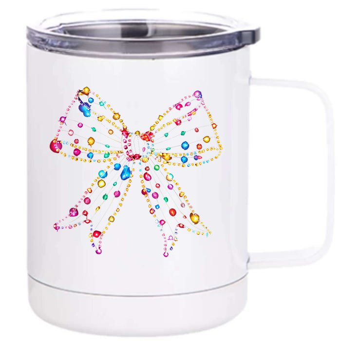 Christmas Light Coquette Bow Christmas Season Front & Back 12oz Stainless Steel Tumbler Cup