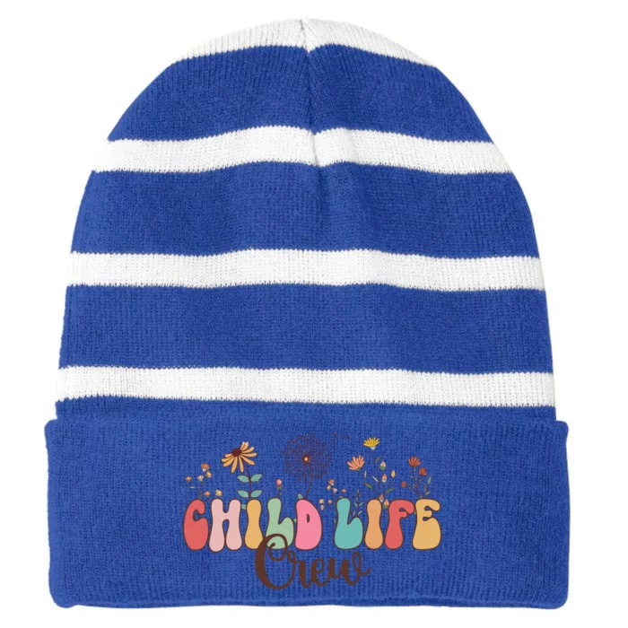 Child Life Crew Retro Groovy Flowers Pediatric Health Care Cool Gift Striped Beanie with Solid Band