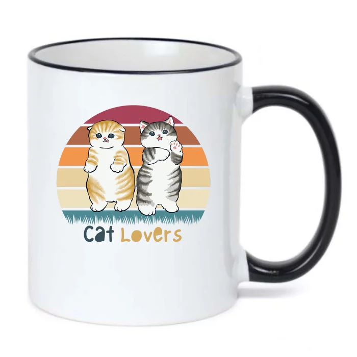 Cat Lovers Cute Retro Sunset Black Color Changing Mug