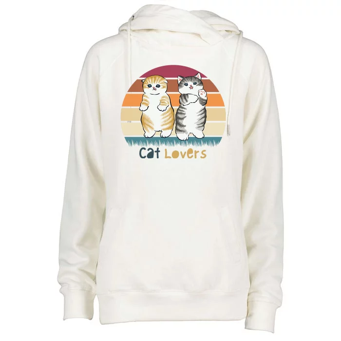 Cat Lovers Cute Retro Sunset Womens Funnel Neck Pullover Hood