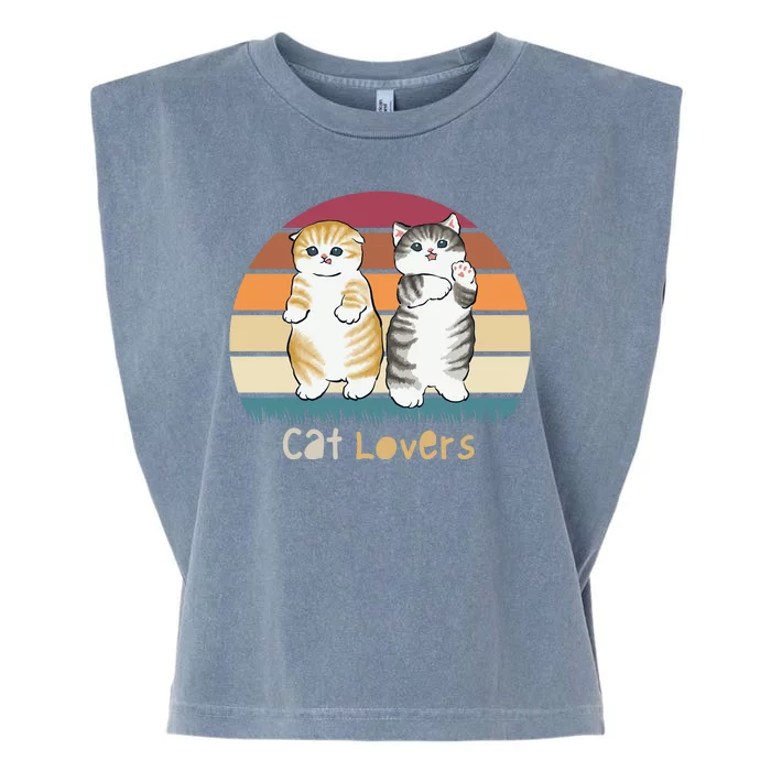 Cat Lovers Cute Retro Sunset Garment-Dyed Women's Muscle Tee