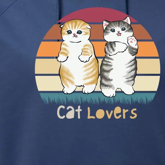 Cat Lovers Cute Retro Sunset Performance Fleece Hoodie