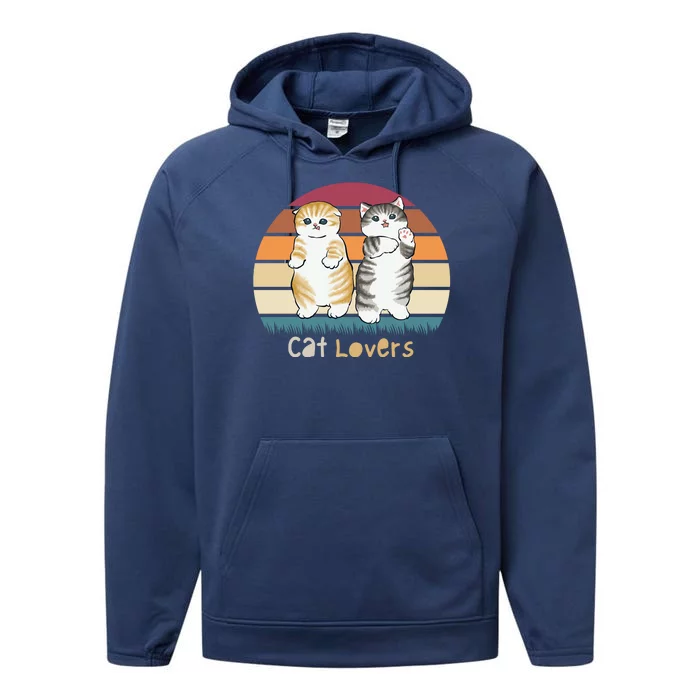 Cat Lovers Cute Retro Sunset Performance Fleece Hoodie