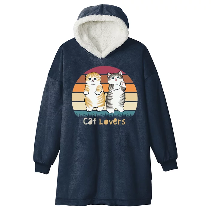 Cat Lovers Cute Retro Sunset Hooded Wearable Blanket