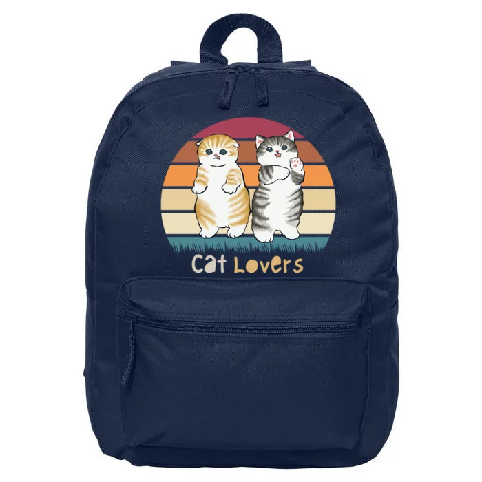 Cat Lovers Cute Retro Sunset 16 in Basic Backpack