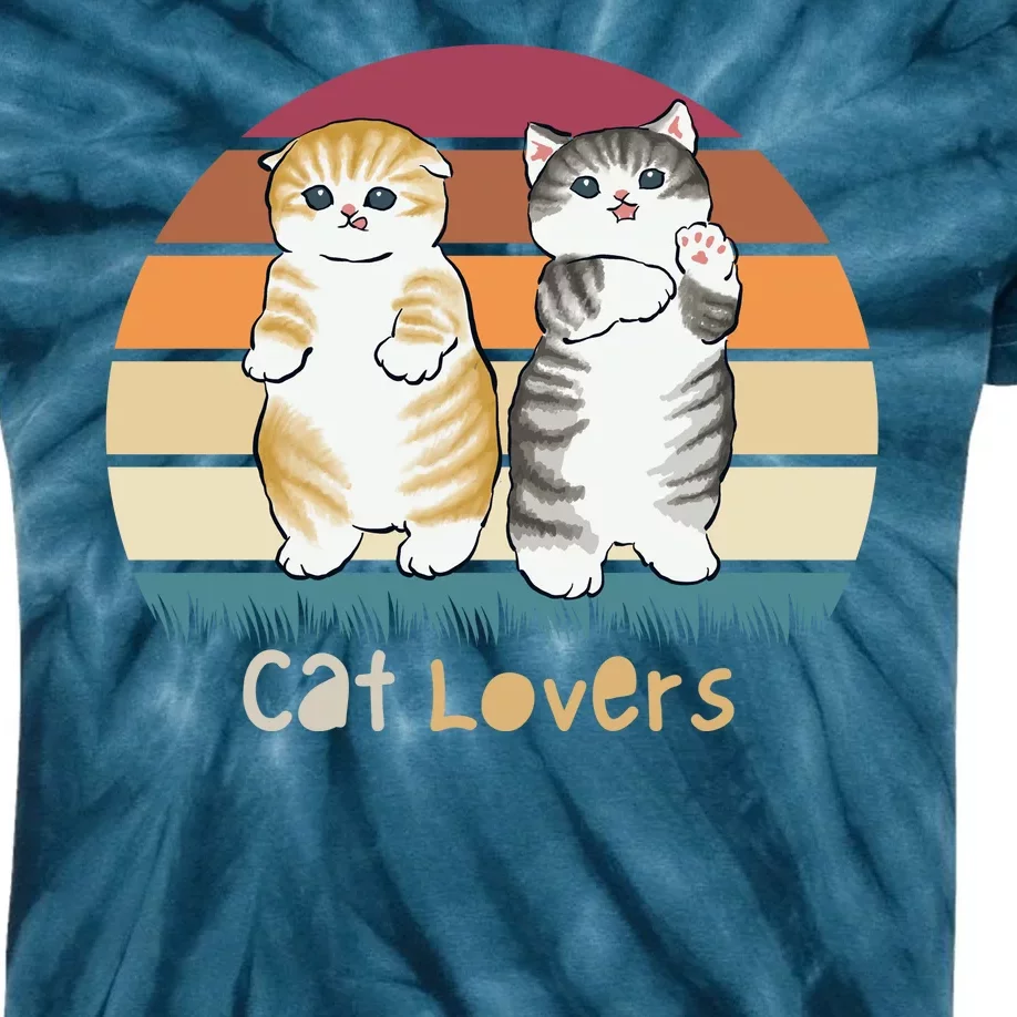 Cat Lovers Cute Retro Sunset Kids Tie-Dye T-Shirt