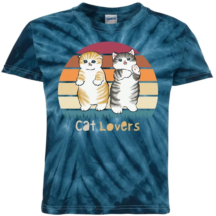 Cat Lovers Cute Retro Sunset Kids Tie-Dye T-Shirt