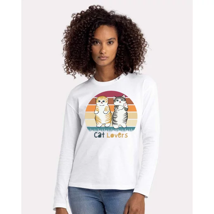 Cat Lovers Cute Retro Sunset Womens Cotton Relaxed Long Sleeve T-Shirt