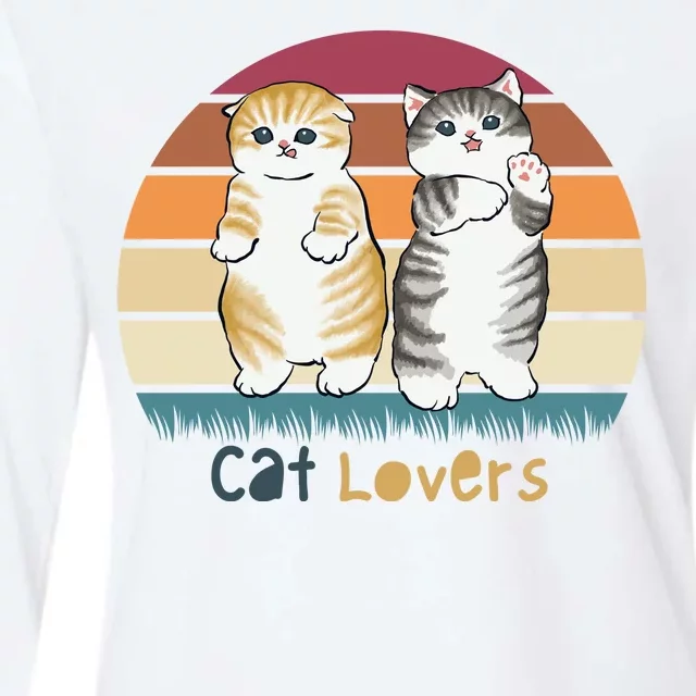 Cat Lovers Cute Retro Sunset Womens Cotton Relaxed Long Sleeve T-Shirt