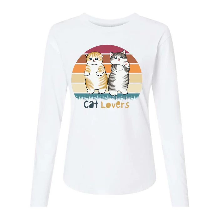 Cat Lovers Cute Retro Sunset Womens Cotton Relaxed Long Sleeve T-Shirt