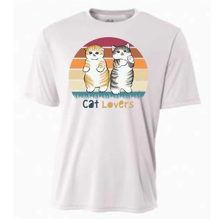 Cat Lovers Cute Retro Sunset Cooling Performance Crew T-Shirt