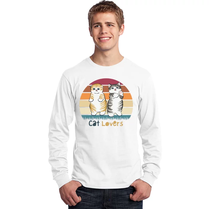 Cat Lovers Cute Retro Sunset Long Sleeve Shirt