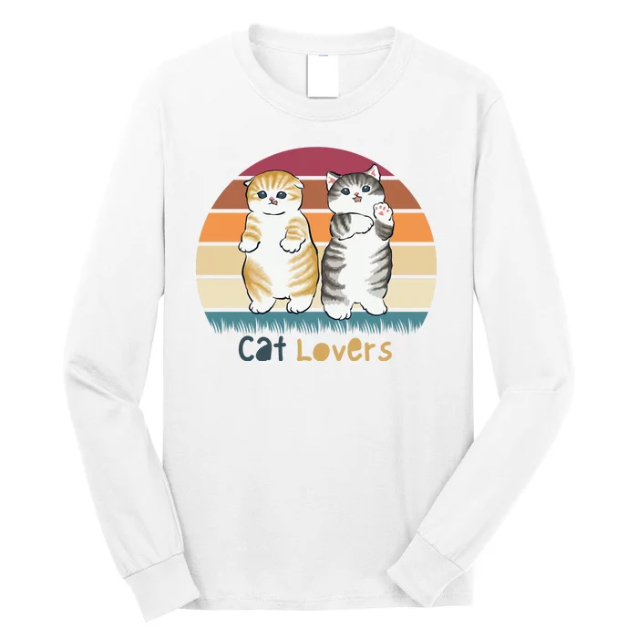 Cat Lovers Cute Retro Sunset Long Sleeve Shirt