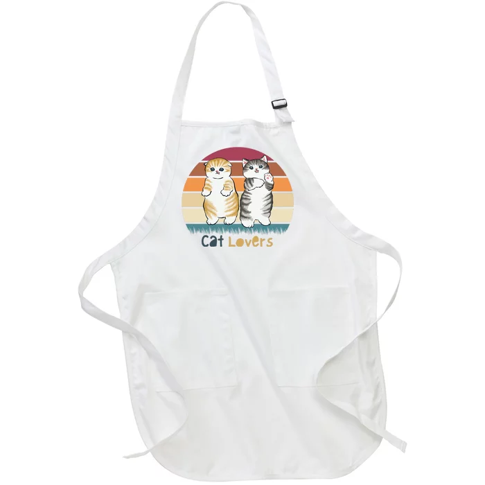 Cat Lovers Cute Retro Sunset Full-Length Apron With Pocket