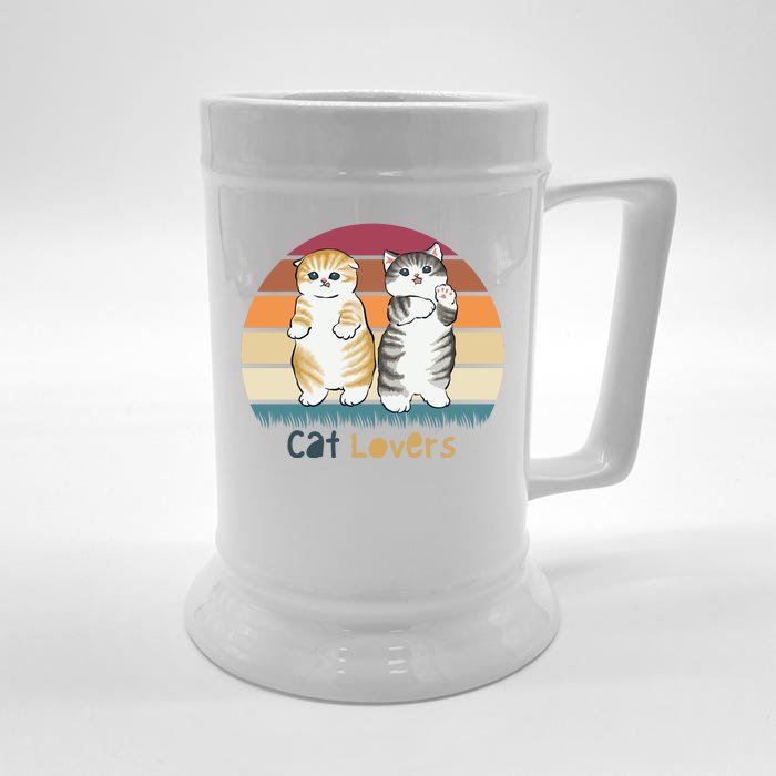 Cat Lovers Cute Retro Sunset Front & Back Beer Stein