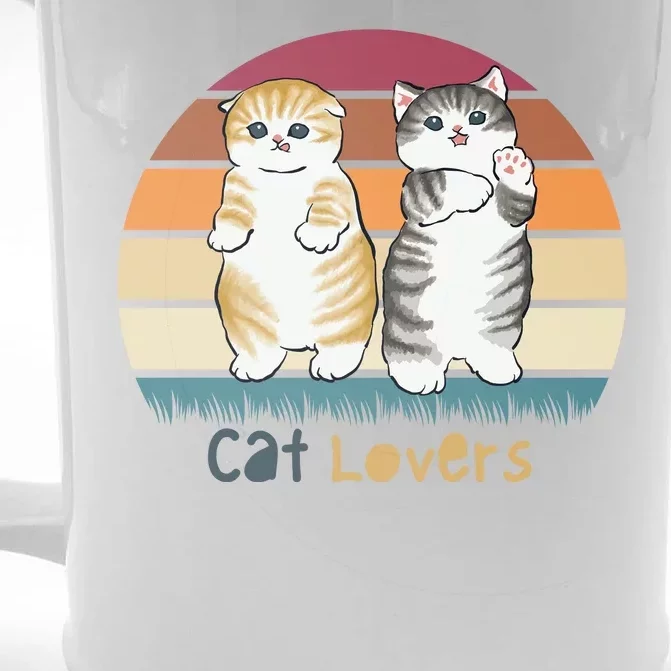 Cat Lovers Cute Retro Sunset Front & Back Beer Stein