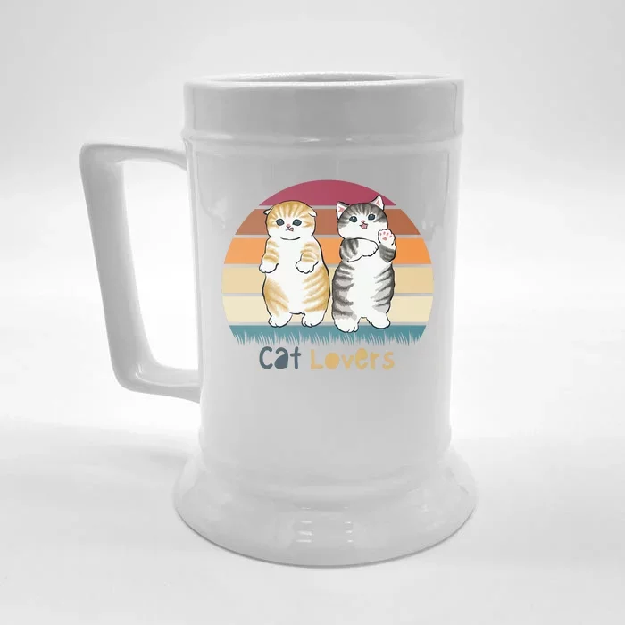 Cat Lovers Cute Retro Sunset Front & Back Beer Stein