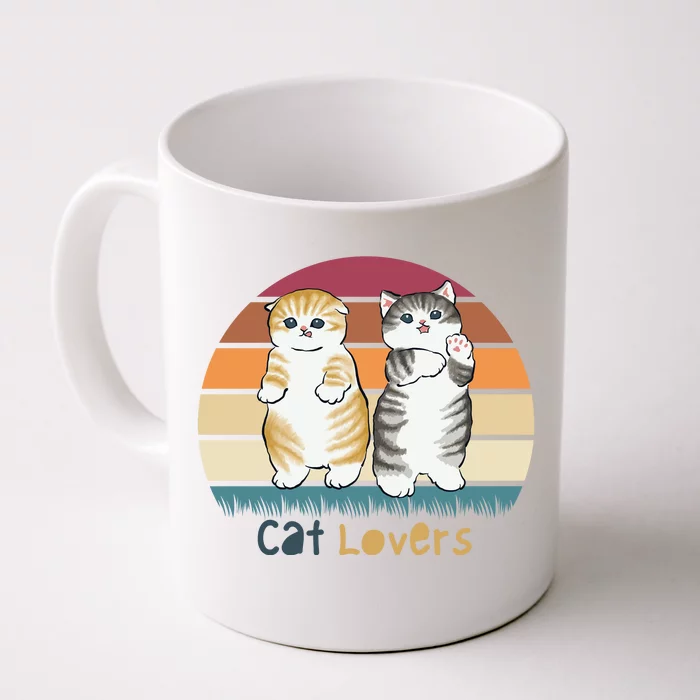 Cat Lovers Cute Retro Sunset Front & Back Coffee Mug