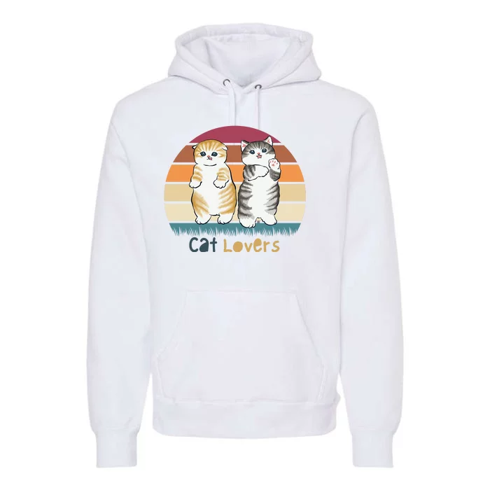 Cat Lovers Cute Retro Sunset Premium Hoodie