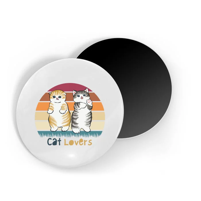 Cat Lovers Cute Retro Sunset Magnet