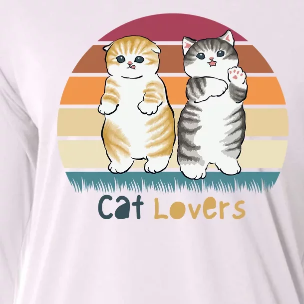 Cat Lovers Cute Retro Sunset Cooling Performance Long Sleeve Crew