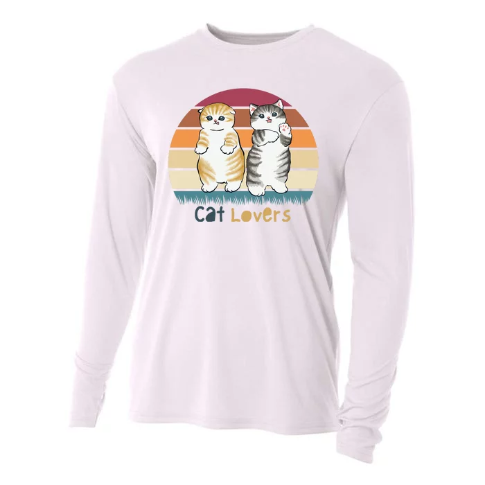 Cat Lovers Cute Retro Sunset Cooling Performance Long Sleeve Crew