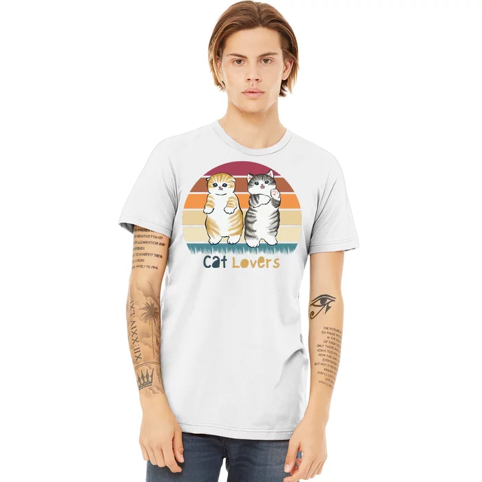 Cat Lovers Cute Retro Sunset Premium T-Shirt