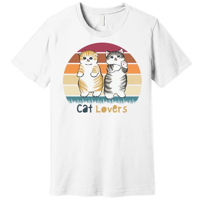 Cat Lovers Cute Retro Sunset Premium T-Shirt