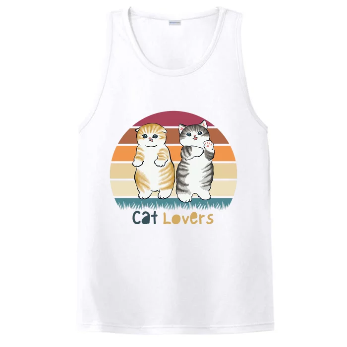 Cat Lovers Cute Retro Sunset Performance Tank