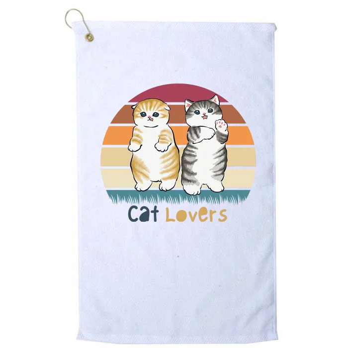 Cat Lovers Cute Retro Sunset Platinum Collection Golf Towel