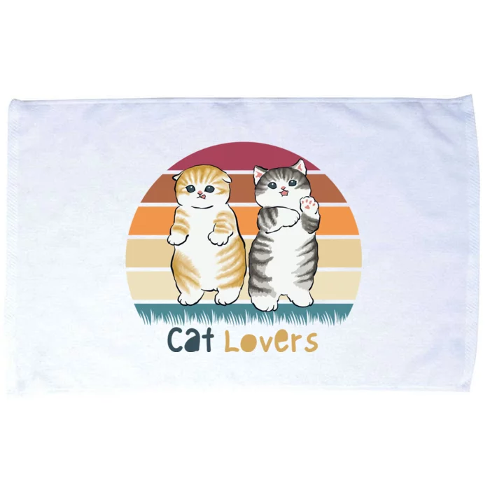 Cat Lovers Cute Retro Sunset Microfiber Hand Towel