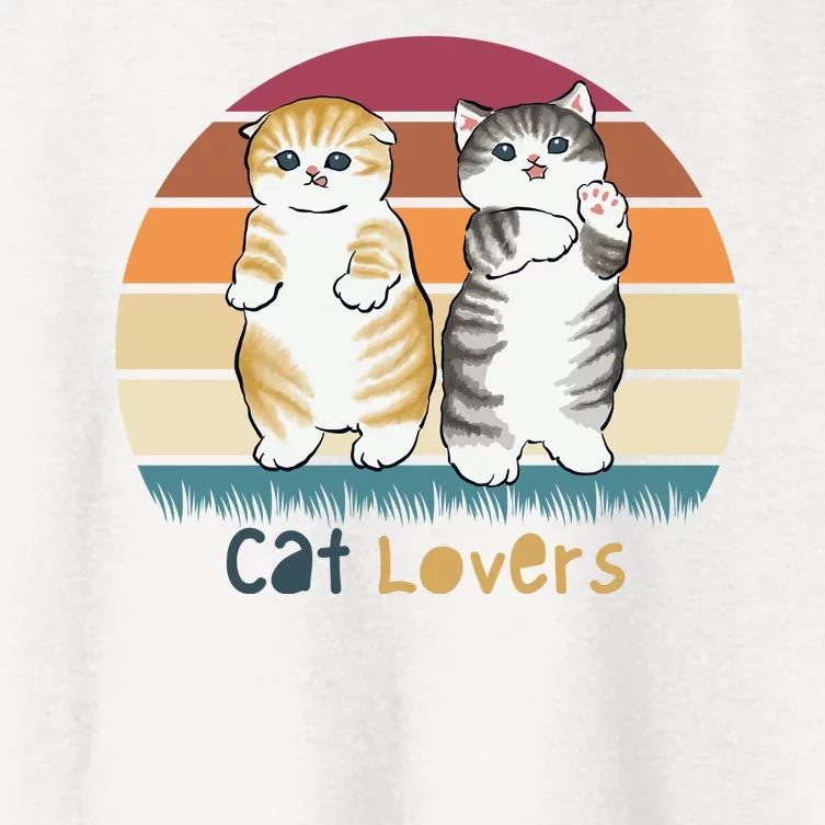 Cat Lovers Cute Retro Sunset Women's Crop Top Tee